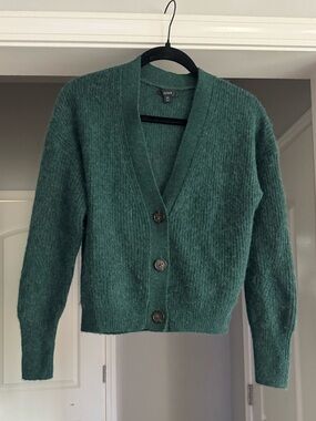 J.Crew green alpaca wool blend button up sweater soft preppy classic
